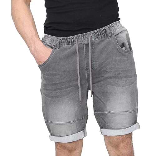 NOROZE Herren-Shorts, Baumwolle, Denim, elastischer Bund mit Kordelzug, mehrere Taschen, knielang, Sommer-Shorts, Größe 30-40 Gr. 36W Regulär, Schwarz von NOROZE
