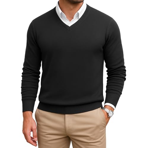 NOROZE Herren Strickpullover Jumper Knit V-Ausschnitt Einfach Klassisch Pulli Pullover Gestrickt Sweatshirt (4XL, Anthrazit) von NOROZE