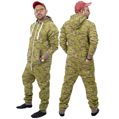NOROZE Herren Tarnung Onesie Mode Stilvoll Alle in Einem Overall Strampelanzug EIN Stück Pyjamas Jumpsuit Combinaison (M, Tarnung Khaki) von NOROZE