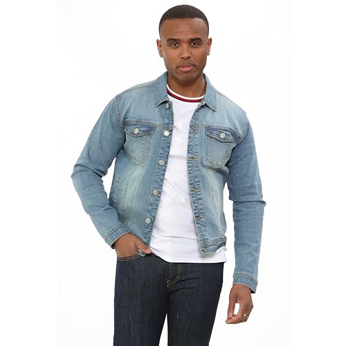 NOROZE Herren Verwachenes Design Denim Trucker Jacke Jeansjacke (Blau, XXL) von NOROZE
