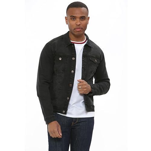 NOROZE Herren Verwachenes Design Denim Trucker Jacke Jeansjacke (Noir, XXL) von NOROZE