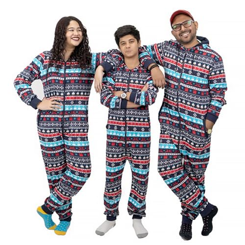 NOROZE Herren Weihnachten Onesie Anzug Trainingsanzug Familie Abstimmung Schlafanzüge Urlaub Schlafanzug Geschenke für Männer Frauen Jungen Mädchen Jumpsuit Overall (11-12 Years, Kinder Marine) von NOROZE