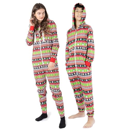 NOROZE Herren Weihnachten Onesie Anzug Trainingsanzug Familie Abstimmung Schlafanzüge Urlaub Schlafanzug Geschenke für Männer Frauen Jungen Mädchen Jumpsuit Overall (L, Papa Lebkuchen Rot) von NOROZE