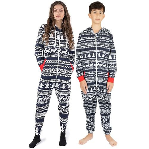 NOROZE Herren Weihnachten Onesie Anzug Trainingsanzug Familie Abstimmung Schlafanzüge Urlaub Schlafanzug Geschenke für Männer Frauen Jungen Mädchen Jumpsuit Overall (L, Papa Rentier Marine) von NOROZE