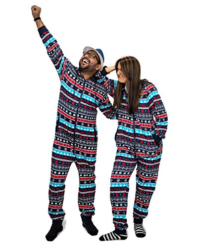 NOROZE Herren Weihnachten Onesie Anzug Trainingsanzug Familie Abstimmung Schlafanzüge Urlaub Schlafanzug Geschenke für Männer Frauen Jungen Mädchen Jumpsuit Overall (M, Papa Marine) von NOROZE