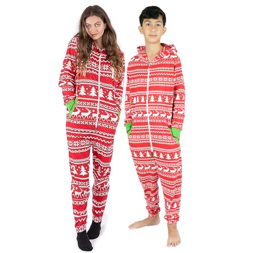 NOROZE Herren Weihnachten Onesie Anzug Trainingsanzug Familie Abstimmung Schlafanzüge Urlaub Schlafanzug Geschenke für Männer Frauen Jungen Mädchen Jumpsuit Overall (S, Papa Rentier Rot) von NOROZE