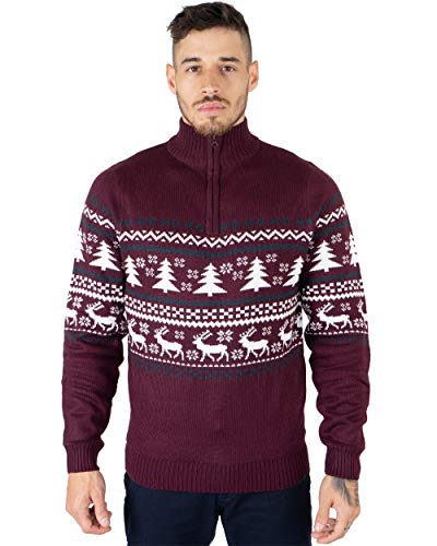 NOROZE Herren Weihnachten Pullover Neuheit Faire Insel Jumper Grobstrick Pulli für Frauen Unisex (M, Burgund) von NOROZE