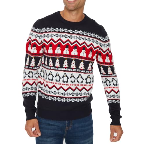 NOROZE Herren Weihnachtspullover Unisex Lustig Neuheit Faire Insel Weihnachtsmann Party Frech Hässlich Xmas Gestrick Damen Jumper Pulli (M, Hoho Schneemann Pinguin Marine) von NOROZE