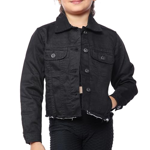 NOROZE Jeansjacke, Designer-Stoff, Distressed-Saum, stilvoller, trendiger, zerrissener Jeansmantel für Mädchen und Kinder (Schwarz, 9–10 Jahre) von NOROZE