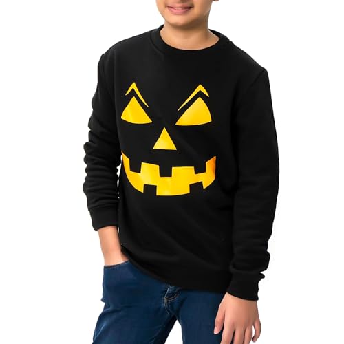 NOROZE Jungen Bedruckte Sweatshirt Jungs Kinder Süßes oder Saures Halloween Kürbis Katzen Schädel Fleece Komisch Unisex Kostümoberteile (11-12 Jahre, Kürbis Schwarz) von NOROZE