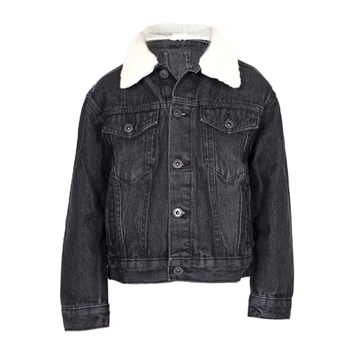 NOROZE Jungen Denimjacke mit abnehmbarem Sherpa-Kragen Klassisch Jean Trucker Jeansjacke Jeans-Mantel (11-12 Jahre, Schwarz) von NOROZE