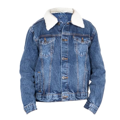 NOROZE Jungen Denimjacke mit abnehmbarem Sherpa-Kragen Klassisch Jean Trucker Jeansjacke Jeans-Mantel (7-8 Jahre, Denim Blau) von NOROZE