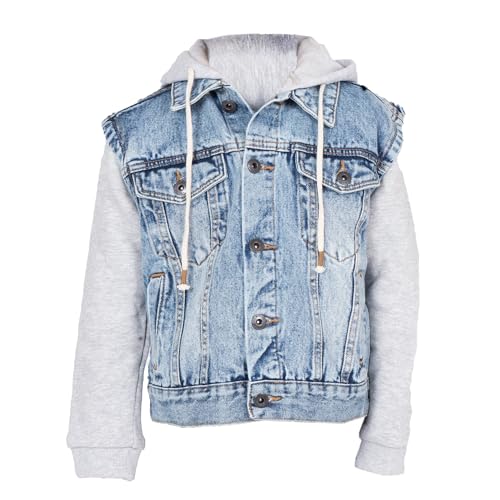 NOROZE Jungen Jeansjacke mit Fleece-Ärmeln & Abnehmbarer Kapuze Kinder Mode Trucker Klassischer Mantel Trendy Stylisch Jean Hoodie (15 Years, Light Blue) von NOROZE