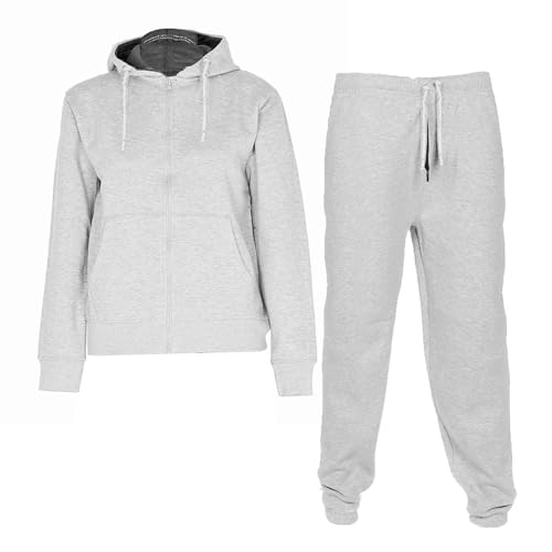 NOROZE Jungen Mädchen Einfach Fleece Fitnessstudio Sport Joggers Voll Trainingsanzug Set Kinder Kapuzenpullover Oberteil Trainingshose Jogginghose Jogginganzug (Einfach Grau, 9-10 Jahre) von NOROZE