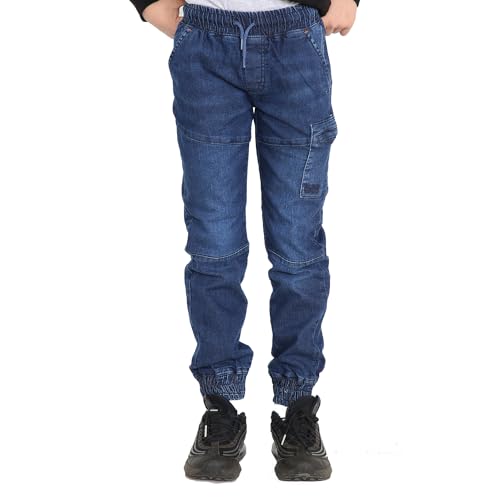 NOROZE Jungen Mädchen Kinder Lässig Retro Denim Hose Konisches Beindesign Dehnbar Jeans Jogger Jogginghose Stil Pants Mit elastischem Kordelzugbund (11-12 Jahre, Dunkelblau) von NOROZE