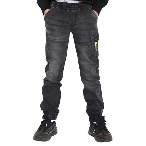 NOROZE Jungen Mädchen Kinder Lässig Retro Denim Hose Konisches Beindesign Dehnbar Jeans Jogger Jogginghose Stil Pants Mit elastischem Kordelzugbund (11-12 Jahre, Schwarz) von NOROZE