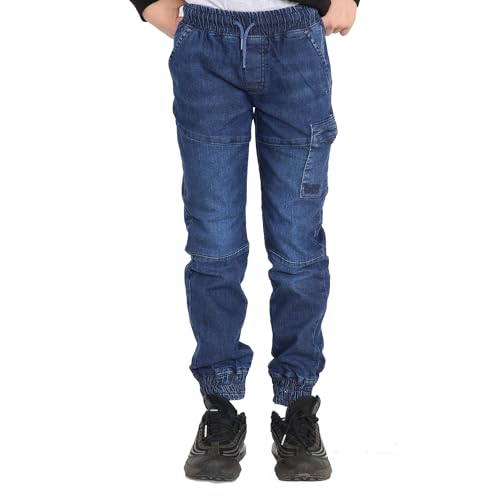 NOROZE Jungen Mädchen Kinder Lässig Retro Denim Hose Konisches Beindesign Dehnbar Jeans Jogger Jogginghose Stil Pants Mit elastischem Kordelzugbund (13 Jahre, Dunkelblau) von NOROZE