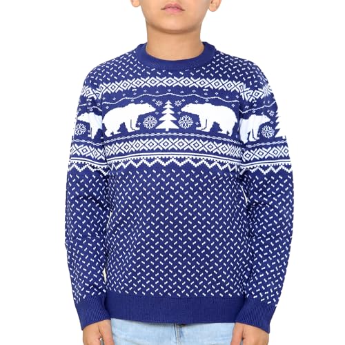 NOROZE Jungen Mädchen Unisex Kinder Frohe Weihnachten Dinosaurier Baumhut Rentier Eisbär Gestrickt Neuheit Hässlich Weihnachtspullover Pullover Pulli (Size 7-8 Jahre, Baumhut schwarz) von NOROZE