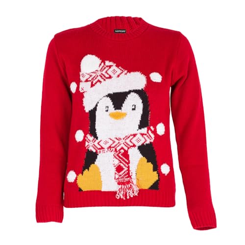 NOROZE Jungen Mädchen Unisex Weihnachten 3D Pullover Kinder Xmas Sankt Schneemann Rentier Pinguin Pullover Pulli (Penguin Rot, 13Jahre) von NOROZE