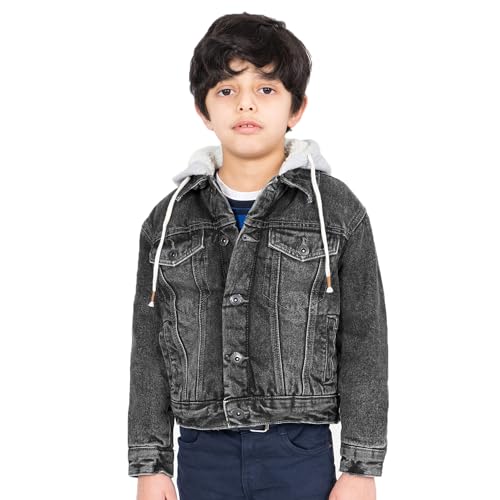 NOROZE Jungen Sherpa Trucker Denimjacke mit Sherpa Fleece Kapuze Kinder Jeansjacke Westlicher Stil Jeans-Mantel (11-12 Jahre, Schwarz) von NOROZE