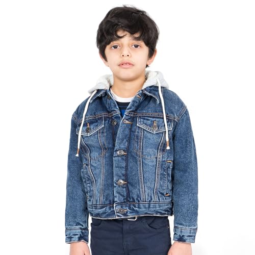 NOROZE Jungen Sherpa Trucker Denimjacke mit Sherpa Fleece Kapuze Kinder Jeansjacke Westlicher Stil Jeans-Mantel (13 Jahre, Denim Blau) von NOROZE