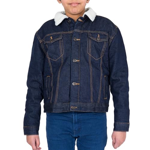 NOROZE Jungen Sherpa Trucker Jeansjacke Denimjacke Kinder Westlicher Stil Warmer Jeans-Mantel (9-10 ans, Denim indigo) von NOROZE