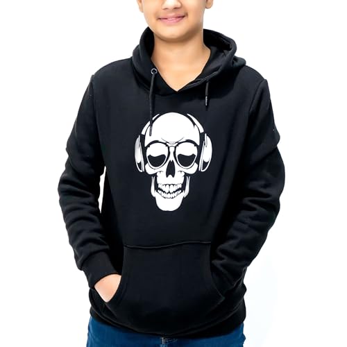 NOROZE Jungen Spielen Kapuzenpullover Kopfhörer Schädel Skelett Hände Spieler Sweatshirt Vater Sohn OTH Oberteil Lustiger Pullover Kapuzenpulli (11-12 Jahre, Kopfhörer Schädel Schwarz) von NOROZE