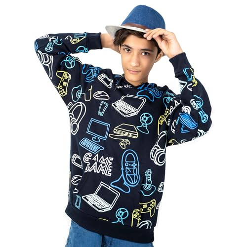 NOROZE Jungen Spielen Kapuzenpullover Kopfhörer Schädel Skelett Hände Spieler Sweatshirt Vater Sohn OTH Oberteil Lustiger Pullover Kapuzenpulli (11-12 Jahre, Marine) von NOROZE