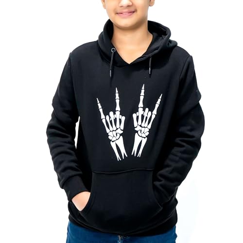 NOROZE Jungen Spielen Kapuzenpullover Kopfhörer Schädel Skelett Hände Spieler Sweatshirt Vater Sohn OTH Oberteil Lustiger Pullover Kapuzenpulli (11-12 Jahre, Skelett Hände Schwarz) von NOROZE