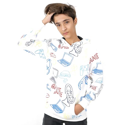 NOROZE Jungen Spielen Kapuzenpullover Kopfhörer Schädel Skelett Hände Spieler Sweatshirt Vater Sohn OTH Oberteil Lustiger Pullover Kapuzenpulli (13 Jahre, Weiß) von NOROZE