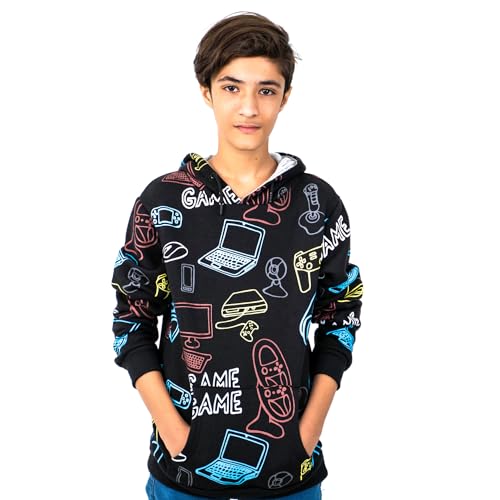 NOROZE Jungen Spielen Kapuzenpullover Kopfhörer Schädel Skelett Hände Spieler Sweatshirt Vater Sohn OTH Oberteil Lustiger Pullover Kapuzenpulli (9-10 Jahre, Schwarz) von NOROZE