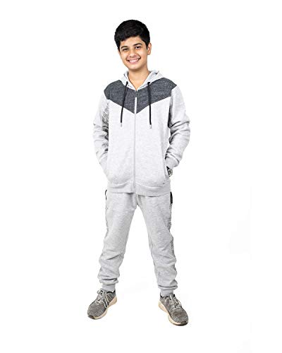 NOROZE Jungen Trainingsanzug Kontrast Kinder Voller Reißverschluss sportanzüge Loungewear Jogginganzug Sportkleidung Set (11-12 Jahre, Grau Schwarz) von NOROZE