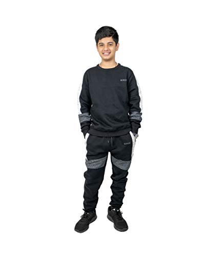 NOROZE Kinder Mädchen Jungen Trainingsanzug Kontrastfeld Kapuzenpullover und Hose Jogginganzug Sports Voll Kleidungsset Sportkleidung (9-10 Jahre, Panneau Schwarz) von NOROZE