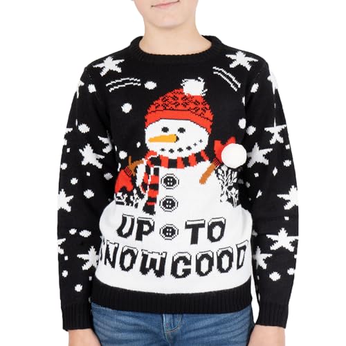 NOROZE Kinder Weihnachten Pullover Jungen Mädchen Retro Elf Schneemann Weihnachtsmann Faire Insel Rentier Neuheit Pull Kinder- Geschenke Xmas Strickpullover (11-12 Years, Schwarz) von NOROZE