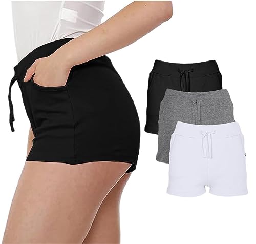 NOROZE Damen lässig Sommer Urlaub Baumwolle Shorts Kurze Hose (38, Schwarz/Grau/Weiß) von NOROZE