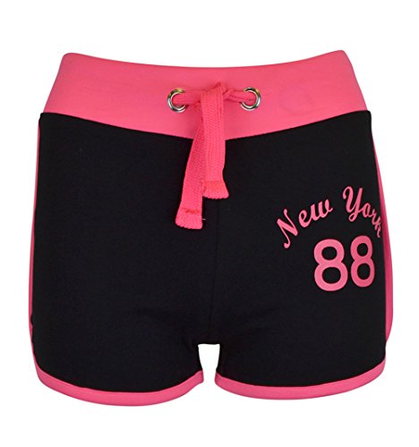 NOROZE Mädchen New York Drucken Kordelzug Hosen Heißkanal Shorts Kurze Hose (7-8 Jahre, Schwarz) von NOROZE