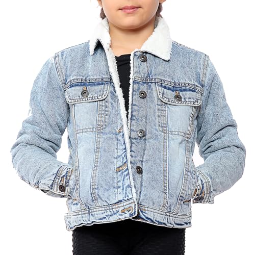 NOROZE Mädchen Sherpa gefütterte Jeansjacke Kinder Jeans-Mantel Trucker Denimjacke (9-10 Jahre, Hellblau) von NOROZE