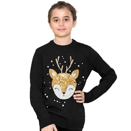 NOROZE Mädchen Weihnachten 3D Pullover Kinder Vogel Rentier Retro Pullover Sweater Pulli (Babyhirsch Schwarz, 13 Jahre) von NOROZE