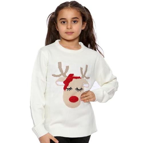 NOROZE Mädchen Weihnachten 3D Pullover Kinder Vogel Rentier Retro Pullover Sweater Pulli (Rentier Beige, 9-10 Jahre) von NOROZE