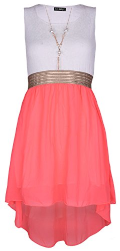 NOROZE Mädchen ärmellos Taille Band Chiffon asymmetrischen Kleid mit Halskette von NOROZE