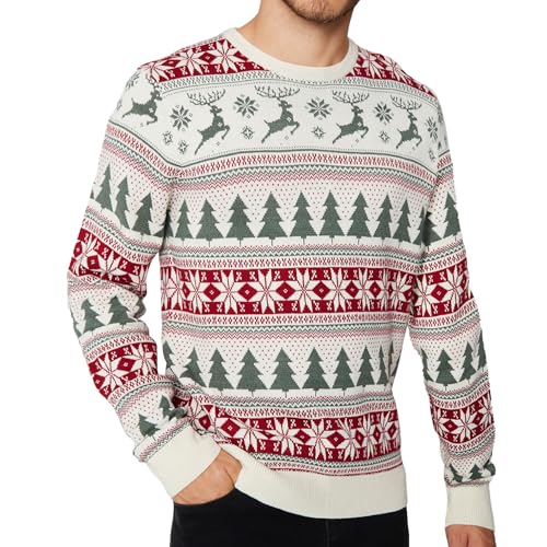 NOROZE Men's Christmas Prancing Reindeer Fairisle Crew Neck Xmas Jumper von NOROZE