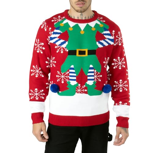NOROZE Neuheit Herren gestrickter Weihnachtspullover | Hässliche Weihnachtspullover | Herren Winterpullover mit Rundhalsausschnitt und Langen Ärmeln (Rot, Medium) von NOROZE
