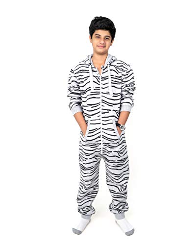 NOROZE Unisex Kinder Jungs Mädchen Azteken Fleece Kapuzen Onesie Jumpsuit (11/12 Jahre, Zebra Heather Anthrazit) von NOROZE