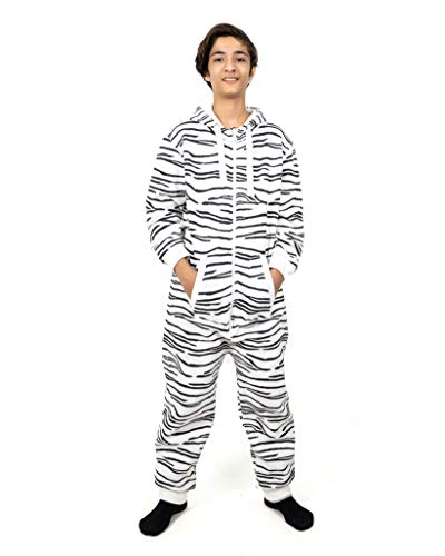 NOROZE Unisex Kinder Jungs Mädchen Azteken Fleece Kapuzen Onesie Jumpsuit (13 Jahre, Zebra Weiß) von NOROZE