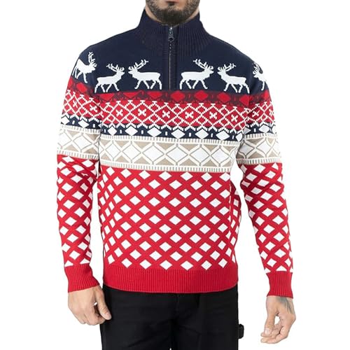 NOROZE Weihnachtspullover für Herren, gestrickt, Größen S-2XL, Marineblauer Reißverschluss am Hals, XX-Large von NOROZE