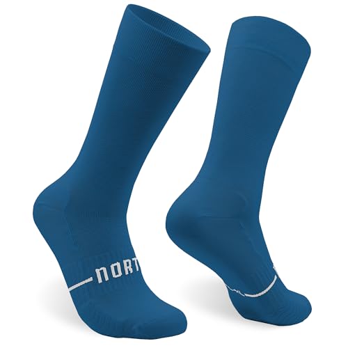 NORTEI Fahrradsocken, Lange Radsocken, MTB, Triathlon, Laufen, Atmungsfähig, Gepolstert, Sportsocken für Radfahren für Herren und Frauen (L, XL, Indigo Blau) von NORTEI