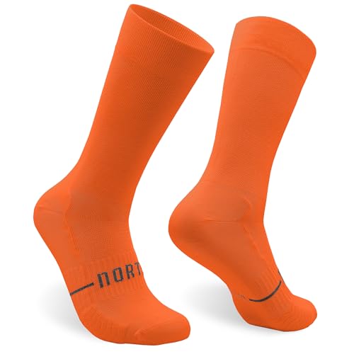 NORTEI Fahrradsocken, Lange Radsocken, MTB, Triathlon, Laufen, Atmungsfähig, Gepolstert, Sportsocken für Radfahren für Herren und Frauen (DE/NL/SE/PL, Alphanumerisch, L, XL, Regular, Regular, Orange) von NORTEI