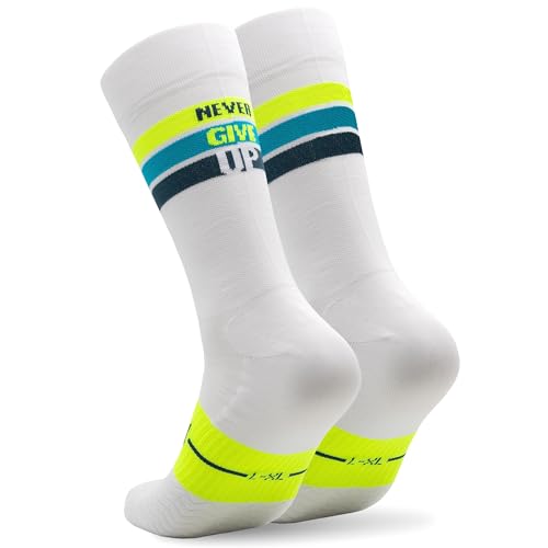 NORTEI Fahrradsocken, Lange Radsocken, MTB, Triathlon, Laufen, Atmungsfähig, Gepolstert, Sportsocken für Radfahren für Herren und Frauen (S, M, Weiß) von NORTEI