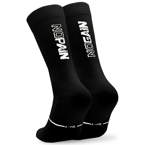 NORTEI Fahrradsocken, Lange Radsocken, MTB, Triathlon, Laufen, Atmungsfähig, Gepolstert, Sportsocken für Radfahren für Herren und Frauen (L, XL, Schwarz) von NORTEI