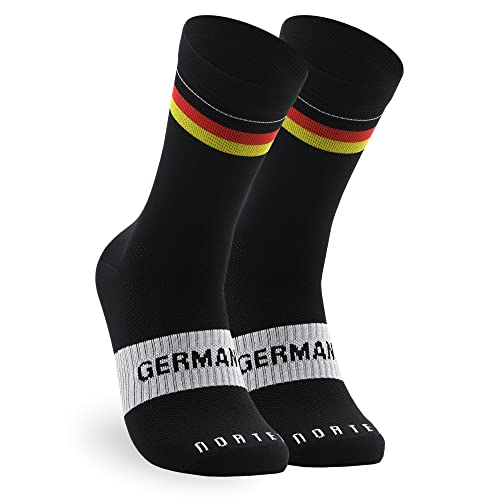 NORTEI Fahrradsocken Deutschland Flagge, Lange Radsocken, MTB, Spinning und Laufen, Atmungsfähig, für Herren und Frauen - Germany, Schwarz, M von NORTEI